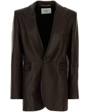 Saint Laurent Chocolate Leather Blazer - Black