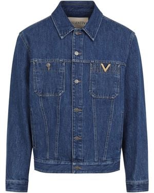 Valentino Denim Jacket With Vgold - Blue