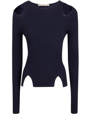 Nuur Cut Out Round Neck Sweater - Blue