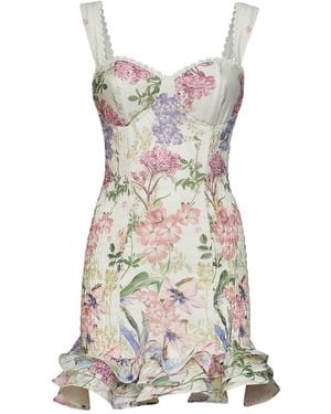 Charo Ruiz Cream Printed Cotton Blend Sunil Bustier Mini Dress - White