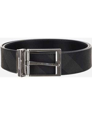 Burberry Reversible Leather Belt With Check Pattern - Black