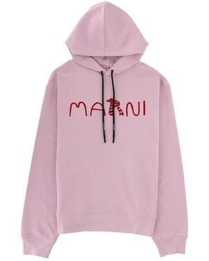 Marni Graphic Logo Cotton Knit Hoodie - Pink