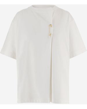 Carven Cotton T-Shirt With Decorative Brooch - White