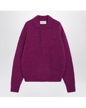 Ami Paris Camel Stretch Alpaca Blend Polo Shirt - Purple