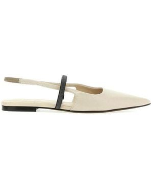 Brunello Cucinelli Rugiada Leather Pointed Slingback Flats - White