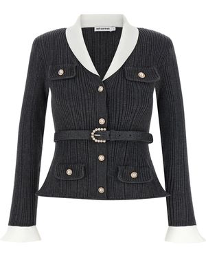 Self-Portrait Cardigan Ribbed - Blue