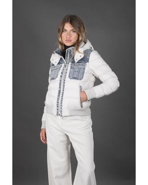 Moorer Puffer Jacket With Denim Accents - Black