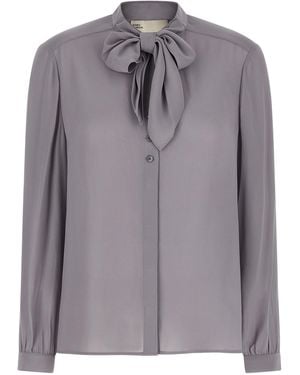 Tory Burch 'Georgette Bow' Blouse - Gray