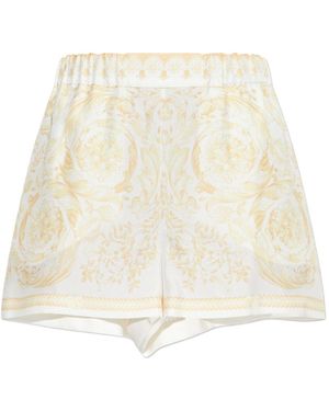 Versace Barocco Print Silk Shorts - Natural