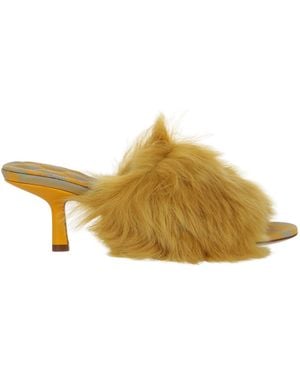 Burberry Jackie Shearling Mules - Yellow