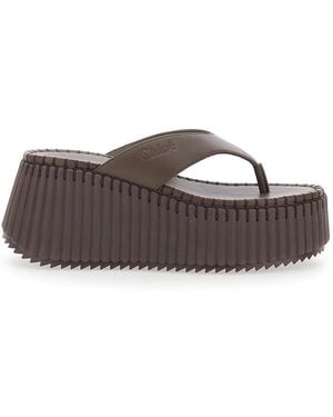 Chloé Wedge Sandals Nama Leather - Brown