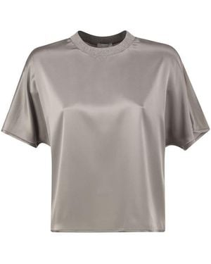 Peserico Stretch Silk Blouse With Lurex Knit Neckline - Gray