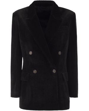 Brunello Cucinelli Double-Breasted Corduroy Blazer - Black