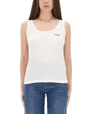 Chloé Ribbed Logo Tank Top Cotton - White