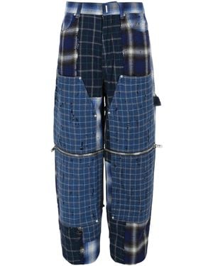 Givenchy Patchwork Plaid Wide-Leg Pants - Blue