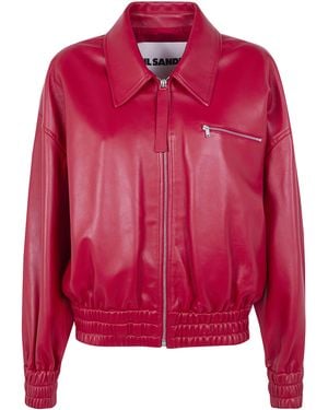 Jil Sander Classic Bomber Leather Jacket - Pink