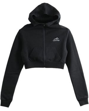 Balenciaga Cropped Hoodie With Zip And Hood - Black