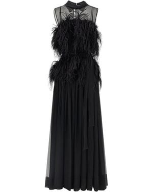 Alberta Ferretti Chiffon And Feather Dress - Black