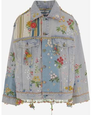 Péro Denim Jacket With Floral Embroidery - Gray