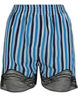 Burberry Lace-Trim Stripe Silk Shorts - Blue
