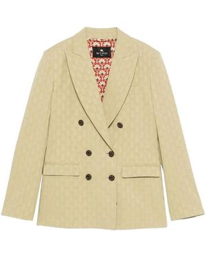 Etro Fitted Double-Breasted Jacket With Paisley Pattern - Natural