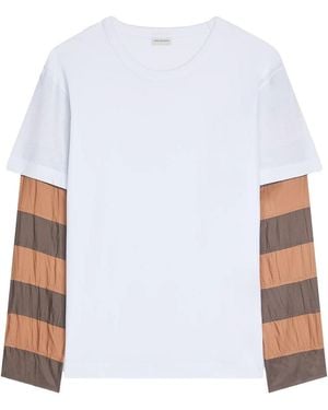 Dries Van Noten Loose Fit Contrast Striped Sleeves T-Shirt - White
