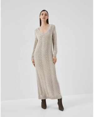 Brunello Cucinelli Feather Stracciatella Knit Maxi Dress - Natural