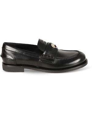 Miu Miu Brushed Coin Detail Round Toe Loafers - Black