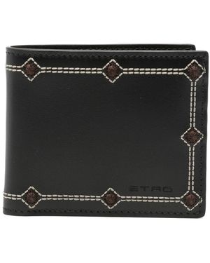 Etro Wallet Leather + Embroidery 10,5X9 - Black