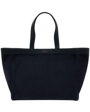 Anine Bing Calfskin Leather Tote Bag - Blue