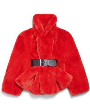 Balenciaga Wrap Animal- Free Fur Coat - Red