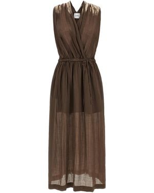 Nude Linen Blend Dress - Brown