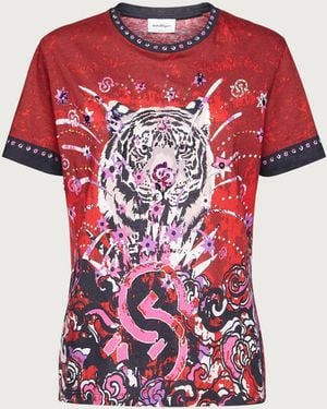 Ferragamo Embellished Tiger Graphic Tee - Red