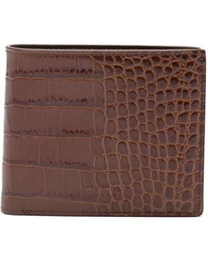 Tom Ford Croc Print Bi Fold Wallet - Brown