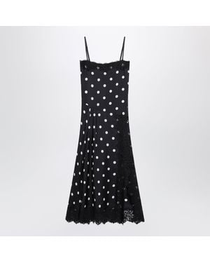 Max Mara Long Polkadot Silk Dress With Lace - Black