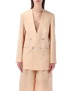 Alberta Ferretti Alberta Ferretti Double-Breasted Silk Organza Jacket - Natural