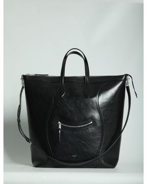 Celine Shiny Leather Tote Bag Cabas - Black