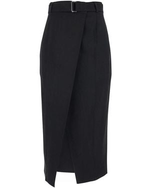 Tela Belted Skirt Linen-Blend - Black