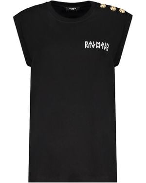 Balmain Cotton Sleeveless Logo Tank T-Shirt - Black