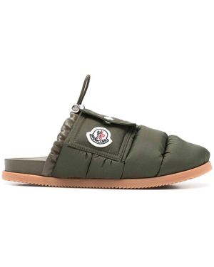 Moncler Mon Pocket Logo Patch Padded Down Mules - Green