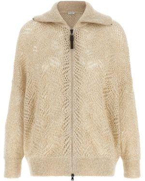 Brunello Cucinelli 'Dazzling Abstract Leaf' Cardigan - Natural
