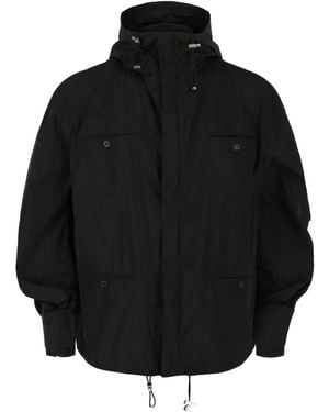 Ferragamo Hooded Windbreaker Jacket With Stand Collar - Black