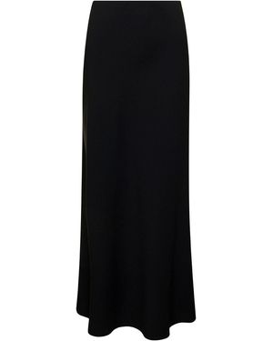 Plain Midi Skirt With Volant Detail - Black