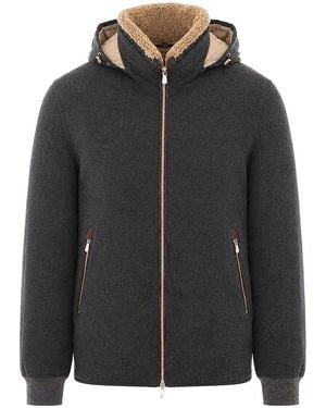 Brunello Cucinelli Hooded Denim Down Bomber - Black