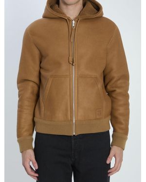 Loewe Hooded Leather Jacket - Brown