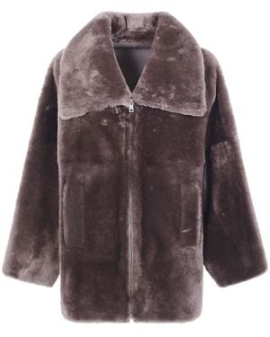 Blancha Straight Merino Shearling Jacket - Purple