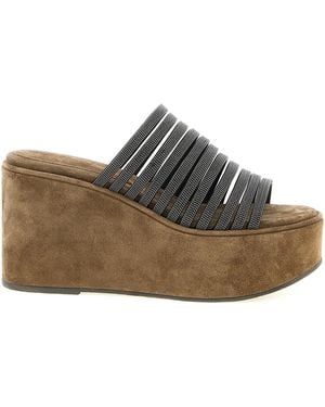 Brunello Cucinelli Precious Straps Wedges - Brown