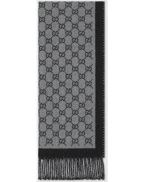 Gucci Gg Wool Scarf - Gray