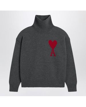 Ami Paris Turtleneck Sweater Ami De Coeur - Gray