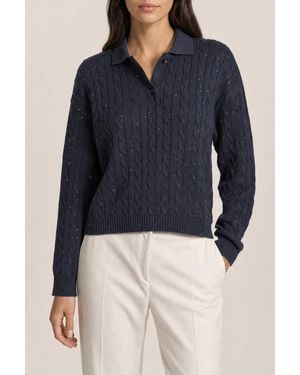 Brunello Cucinelli Dark Cable Knit Sweater - Blue
